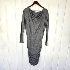 Athleta Charcoal Gray Solstice Cowl Neck Long Sleeve Ruched Pullover Dress Small